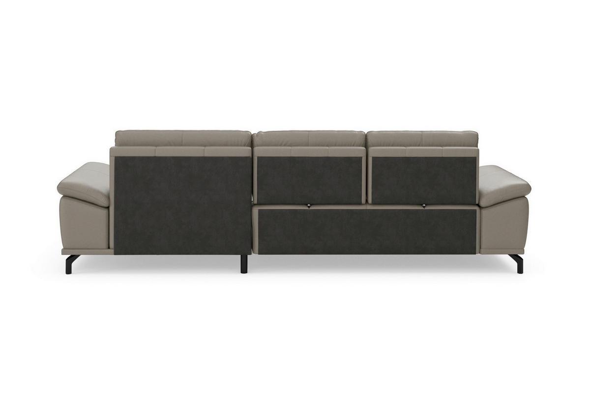 ECKSOFA COSTELLO E Grau Echtleder Nierenkissen, Armteilverstellung, Sitztiefenverstellung  - Schwarz/Grau, Basics, Leder/Textil (301/176cm) - Sit & More