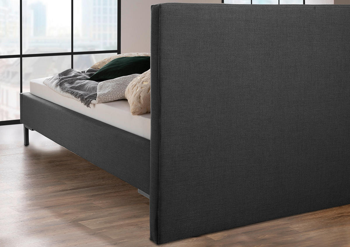 POLSTERBETT 140/200 cm,  in Anthrazit,  - Anthrazit/Silberfarben, MODERN, Textil/Metall (140/200cm) - Livetastic