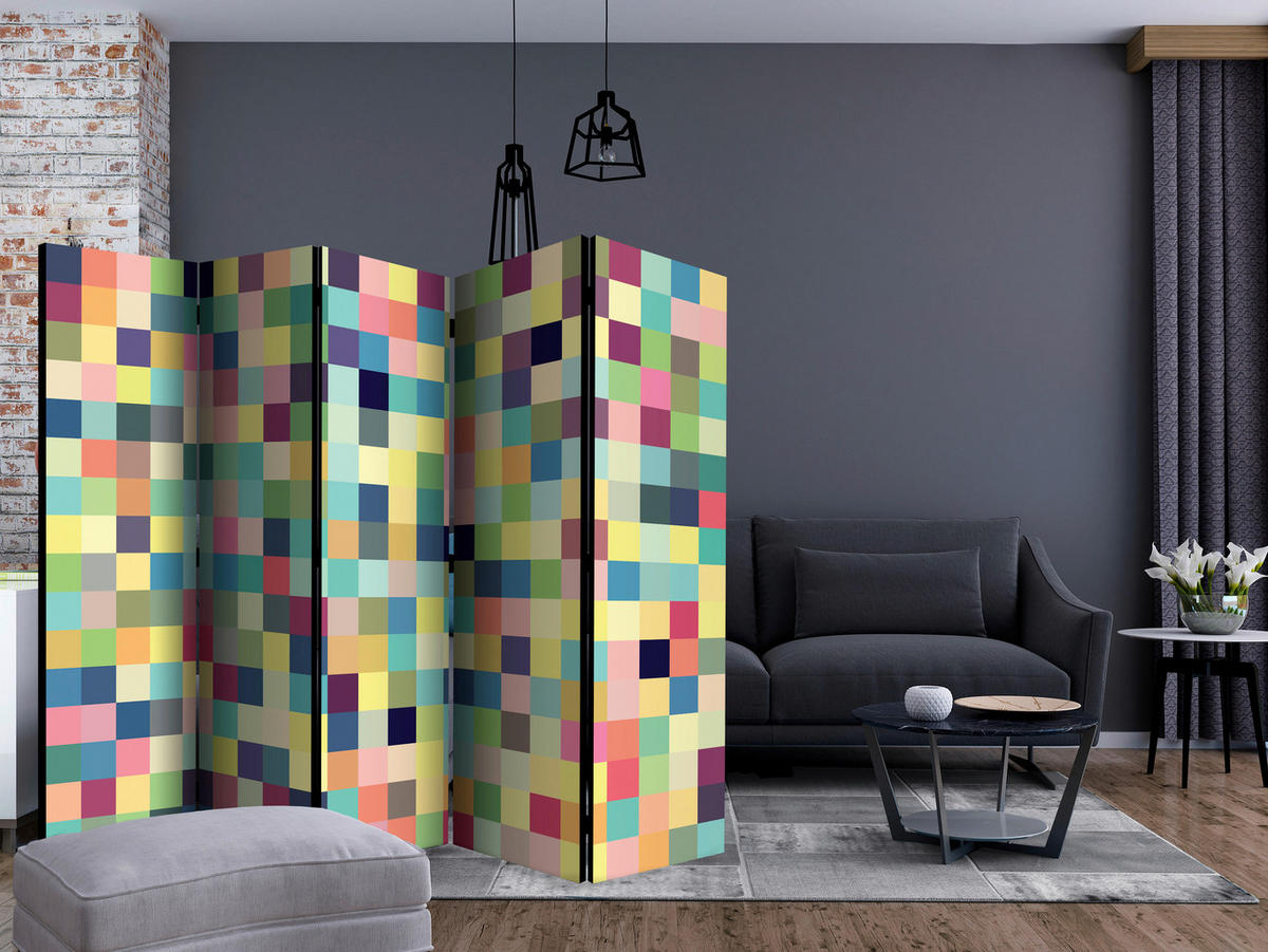 PARAVENT mit 5  Flügel - Multicolor, Basics, Holz/Textil (225/172/3cm) - artgeist