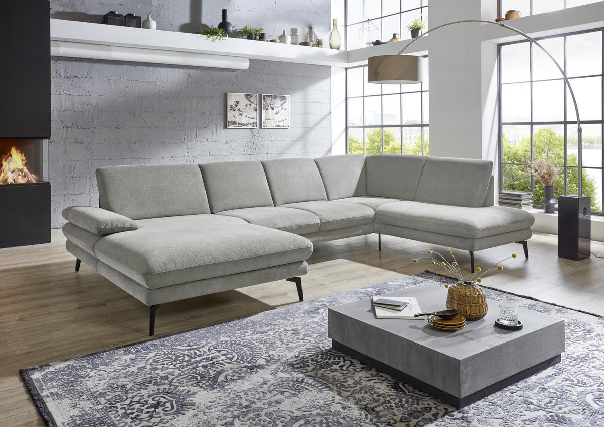 WOHNLANDSCHAFT in Webstoff Grau  - Schwarz/Grau, Design, Textil/Metall (180/344/208cm) - Dieter Knoll