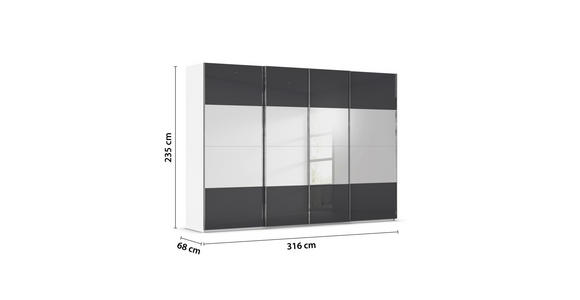 SCHWEBETÜRENSCHRANK  in Schwarz, Weiß  - Chromfarben/Schwarz, Design, Glas/Holzwerkstoff (316/235/68cm) - Novel