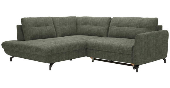 ECKSOFA in Flachgewebe, Leinenoptik Grün  208/247 cm  - Schwarz/Grün, Design, Textil/Metall (208/247cm) - Xora