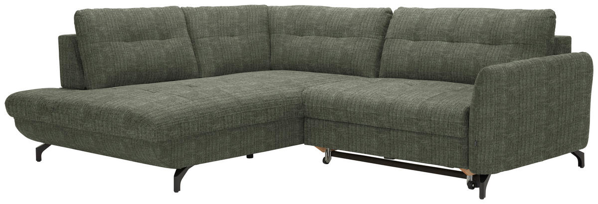 ECKSOFA in Flachgewebe, Leinenoptik Grün  208/247 cm  - Schwarz/Grün, Design, Textil/Metall (208/247cm) - Xora