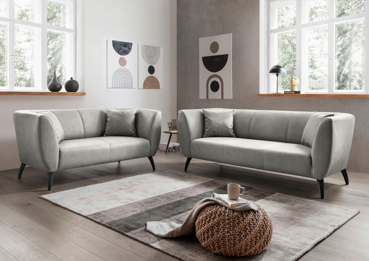 3-SITZER-SOFA in Lederlook Grau  - Schwarz/Grau, MODERN, Holz/Textil (208/83/88cm) - Livetastic