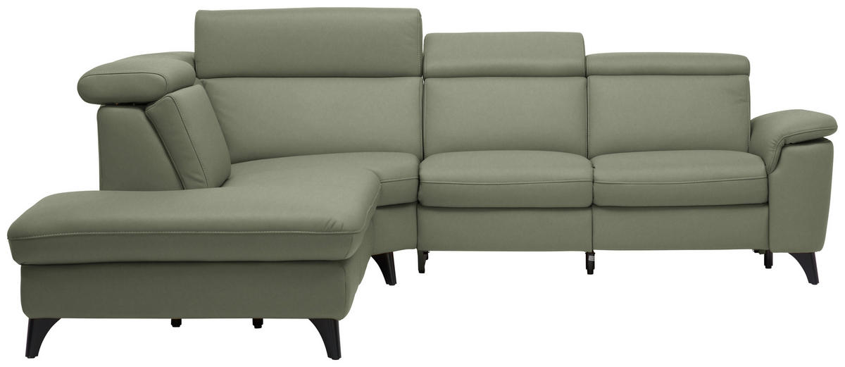ECKSOFA in Echtleder Grün  - Schwarz/Grün, Design, Leder/Metall (239/285cm) - Cantus