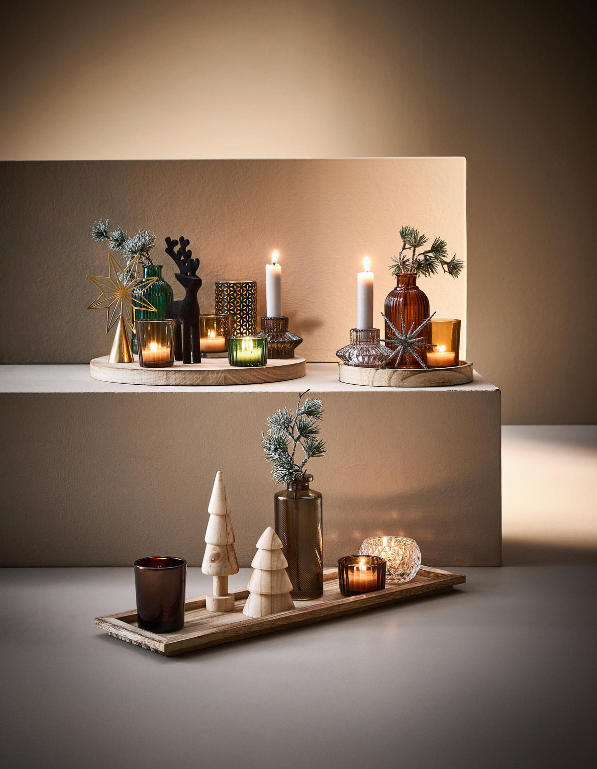 TEELICHTSCHALE  - Multicolor, LIFESTYLE, Glas/Holz (43/12,5/23cm) - X-Mas