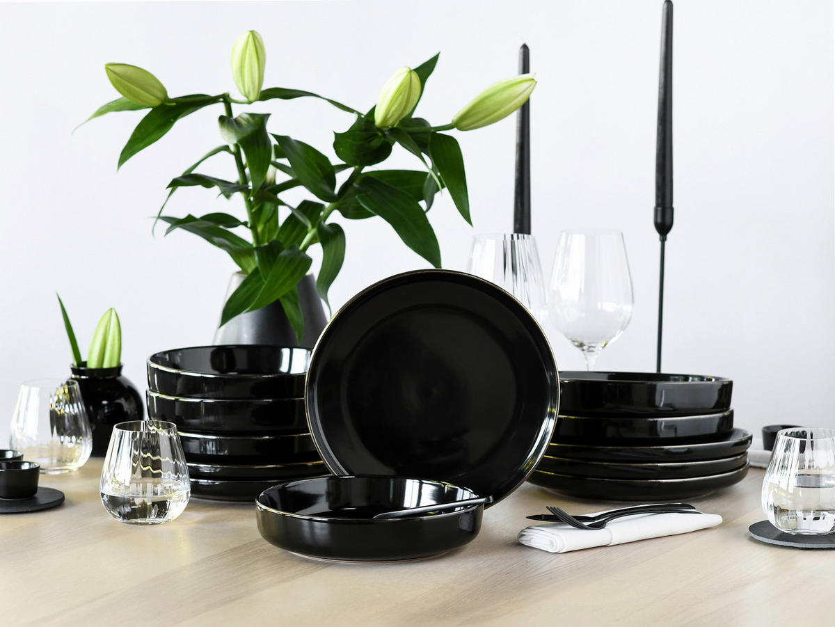 SERVIS Nordic Festive Schwarz 12 delar  - svart/guldfärgad, Basics, keramik - Creatable