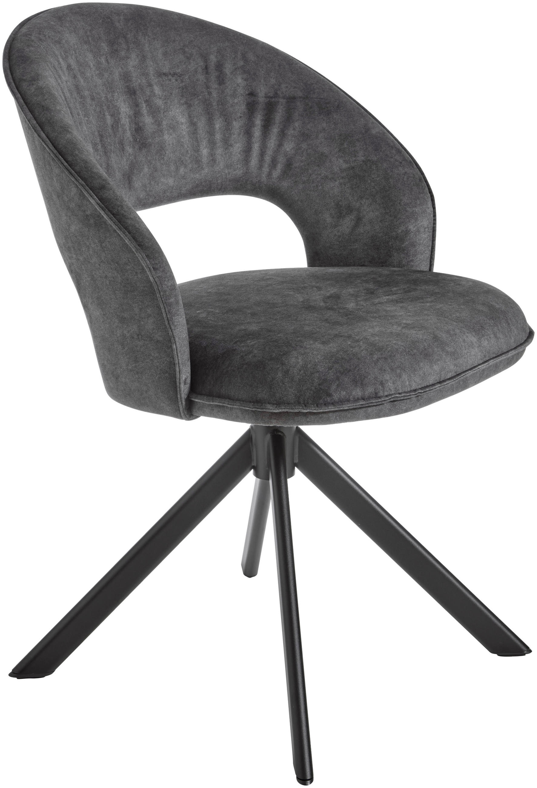 STUHL  Stoffauswahl, Sitzfläche 360° drehbar Velours  - Schwarz/Grau, Basics, Textil/Metall (60/88,5/64cm) - Celina Home