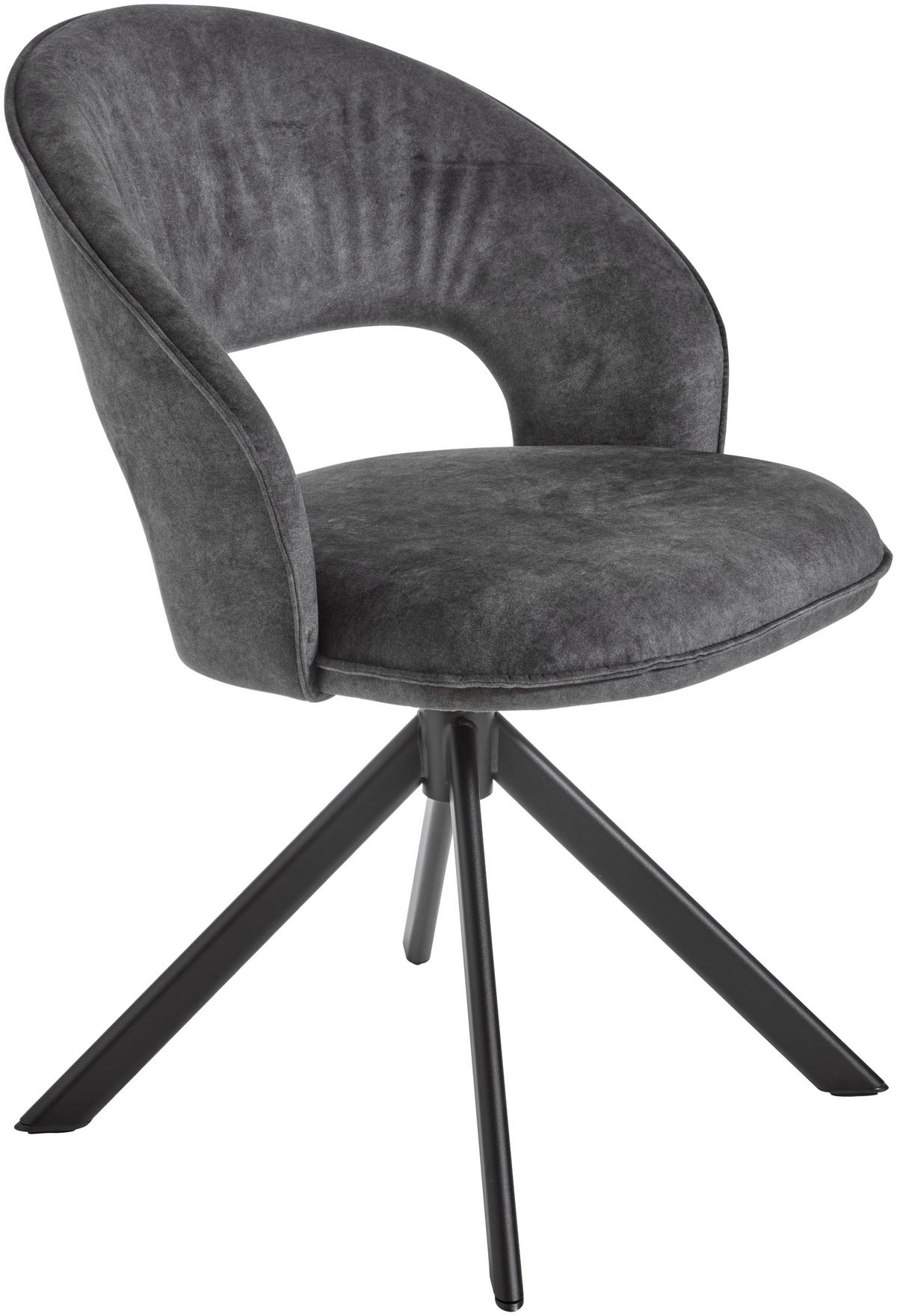 STUHL  Stoffauswahl, Sitzfläche 360° drehbar Velours  - Schwarz/Grau, Basics, Textil/Metall (60/88,5/64cm) - Celina Home