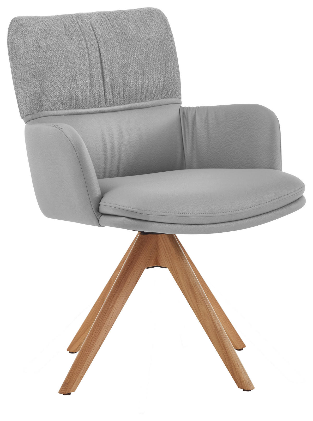 ARMLEHNSTUHL  Typenauswahl, Sitzfläche 360° drehbar, inklusive Armlehnen, Gestellauswahl, automatische Rückholfunktion Chenille, Mikrofaser  - Eichefarben/Hellgrau, Design, Holz/Textil (61/86/63cm) - Valdera