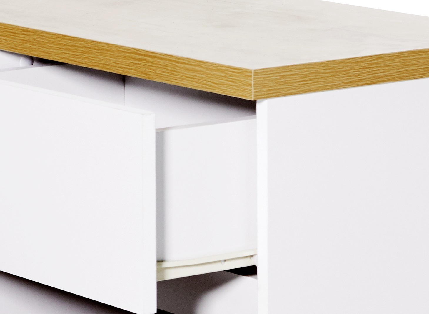 Thumbnail - Eckschreibtisch, Weiß, Eiche, Holzwerkstoff, 1 Schublade(n) Schubladen, rechteckig, Wange, 90x76.2x117 cm, FSC Mix, Stau...