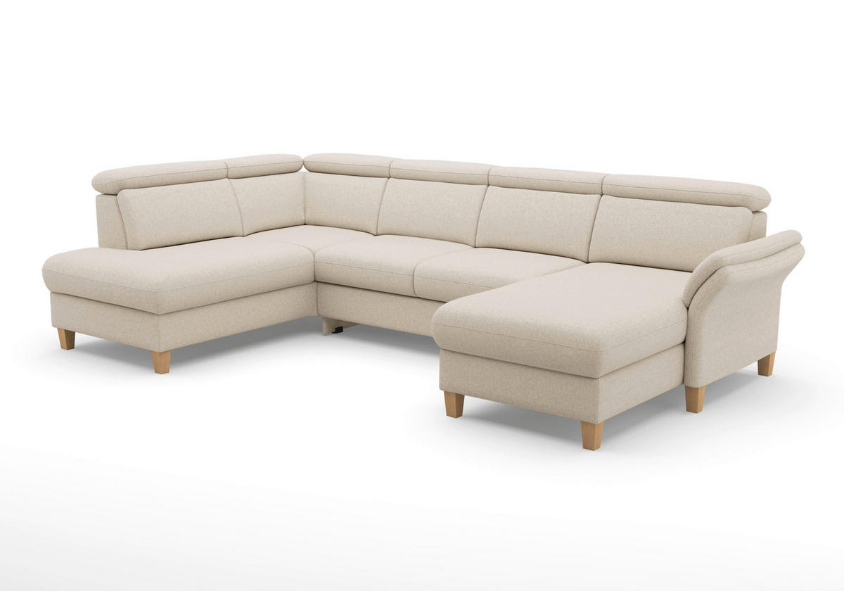 WOHNLANDSCHAFT GLENDALE E Creme Flachgewebe  - Eichefarben/Creme, KONVENTIONELL, Holz/Textil (193/321/166cm) - Sit & More