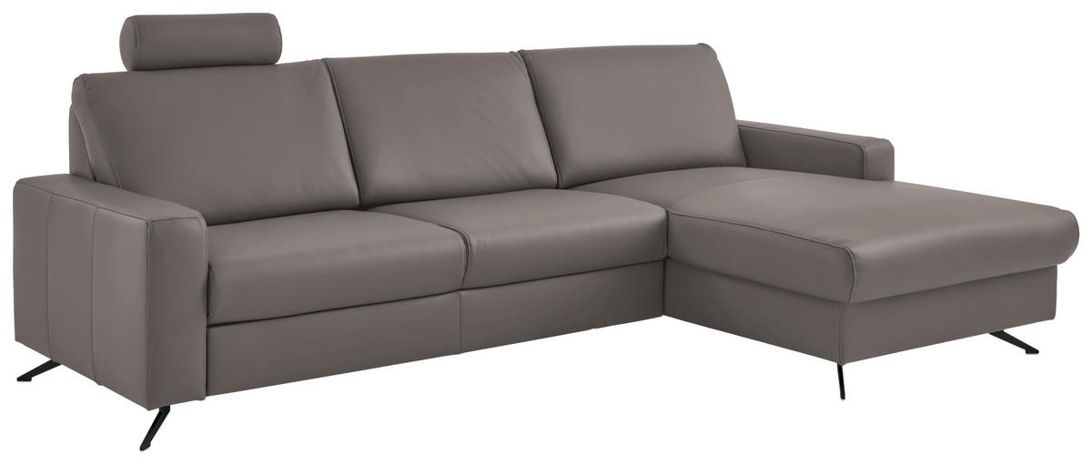 ECKSOFA - Hellgrau/Schwarz, Design, Leder/Metall (267/165cm) - Beldomo Premium