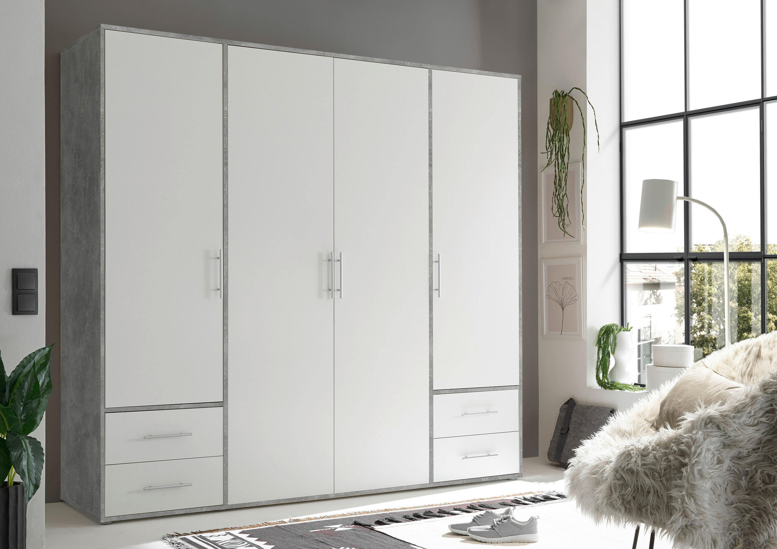 DREHTÜRENSCHRANK in Weiss, Hellgrau  - Weiss/Hellgrau, Konventionell, Holzwerkstoff/Kunststoff (206/195/60cm) - Carryhome