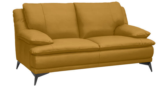 2-SITZER-SOFA Senfgelb Echtleder  - Senfgelb/Schwarz, Design, Leder/Metall (178/92/98cm) - Novel