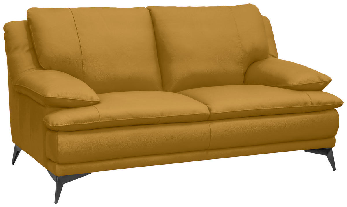 2-SITZER-SOFA Senfgelb Echtleder  - Senfgelb/Schwarz, Design, Leder/Metall (178/92/98cm) - Novel