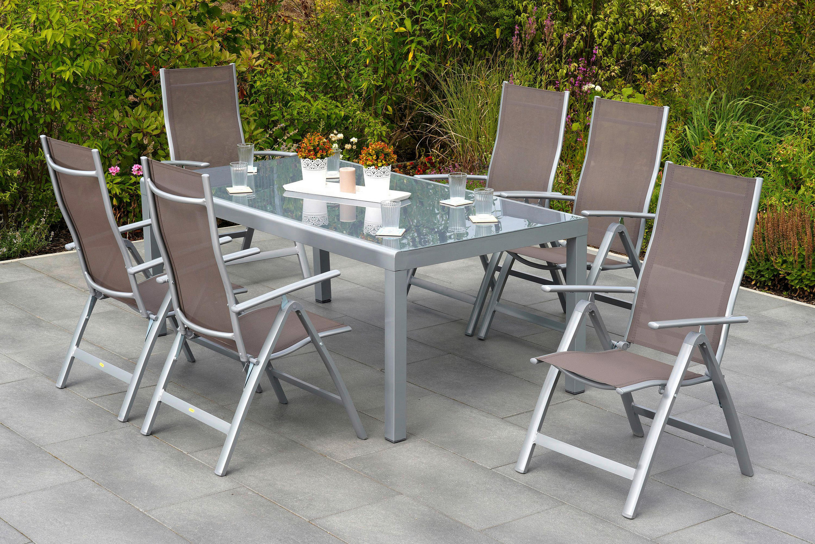 GARTENSET Aluminium  - Taupe/Silberfarben, MODERN, Textil/Metall - Gardenson