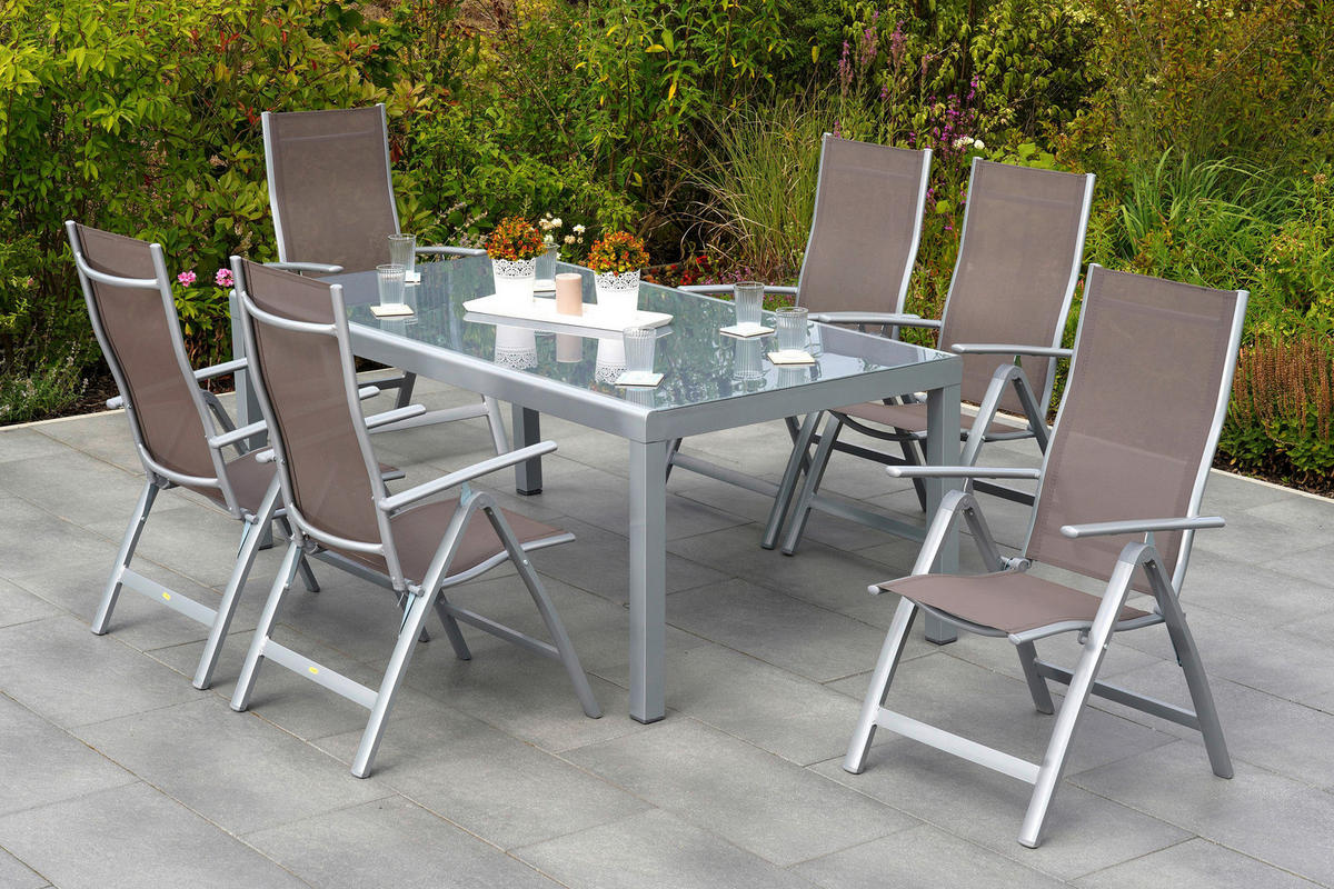 GARTENSET 7-teilig  - Taupe/Silberfarben, MODERN, Textil/Metall - Gardenson