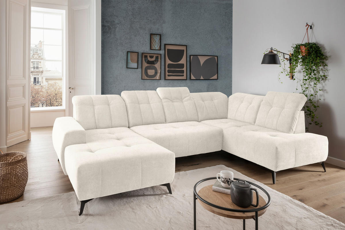 SALON PANORAMIQUE in Mikrofaser Creme  - noir/crème, Modern, textile/métal (180/337/200cm) - Livetastic