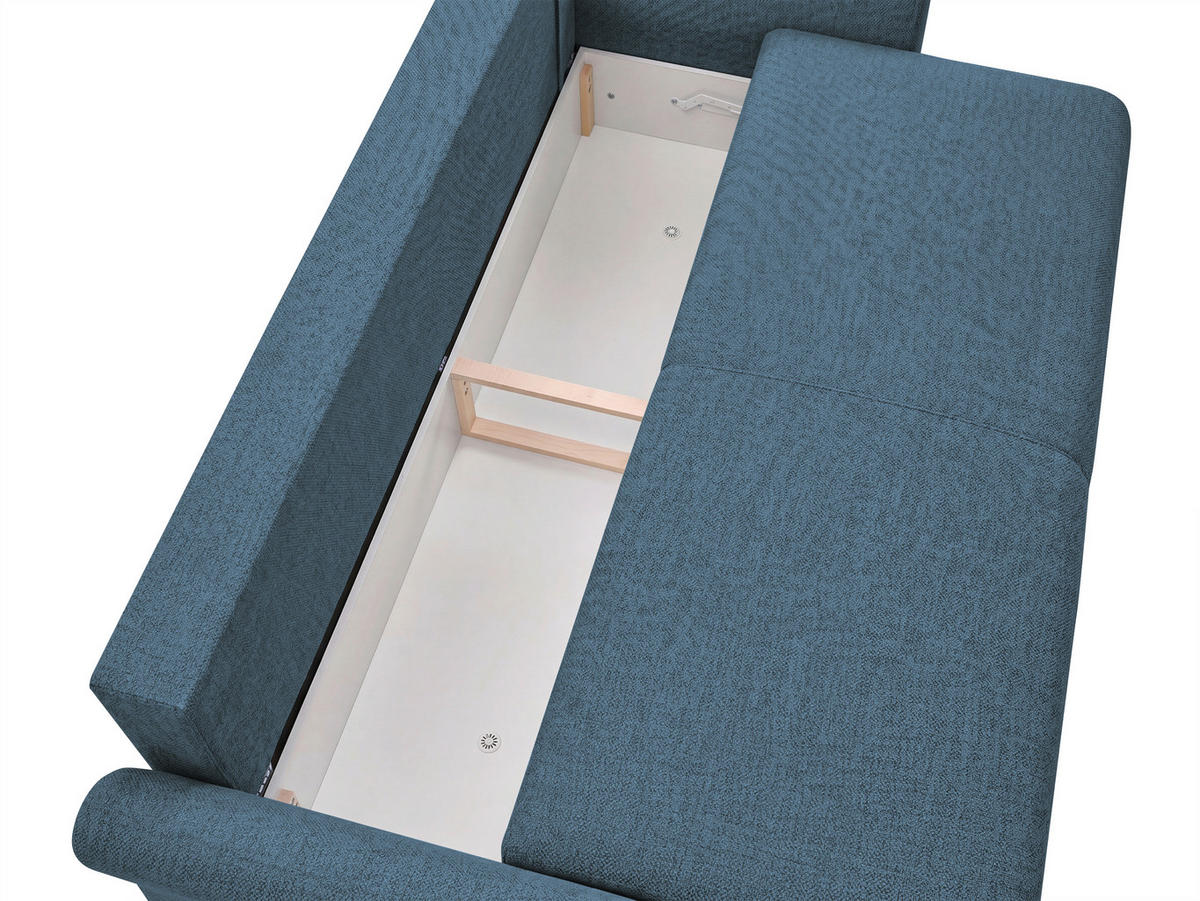 SCHLAFSOFA Flachgewebe, Struktur Blau  inkl. Zierkissen, Rückenkissen, Bettkasten, Schlaffunktion, Rücken echt  - Blau/Schwarz, Design, Textil (244/88/100cm) - P & B