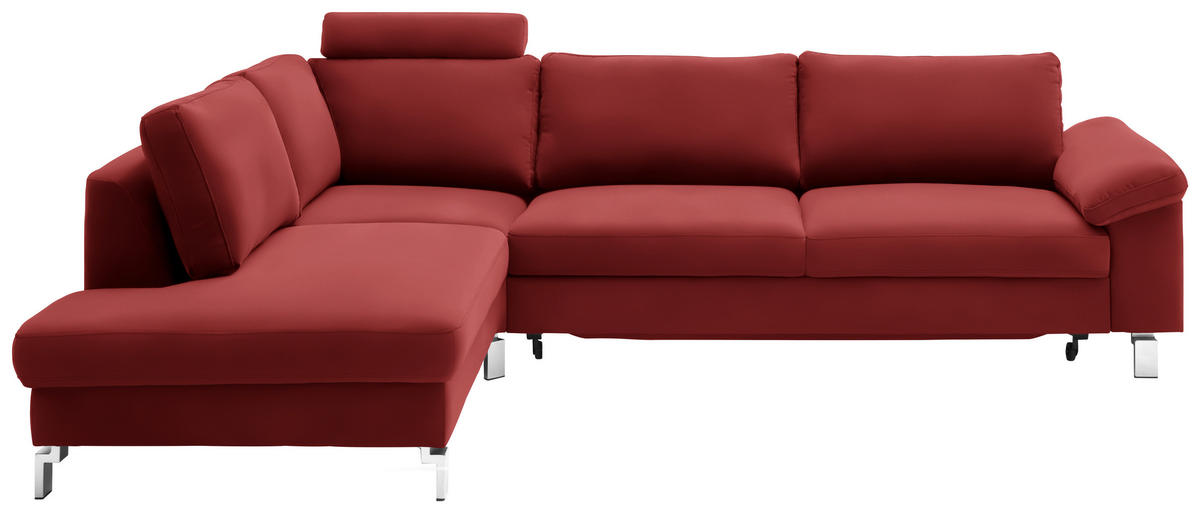 ECKSOFA in Echtleder Rot  - Chromfarben/Rot, Design, Leder/Metall (200/281cm) - Pure Home Lifestyle