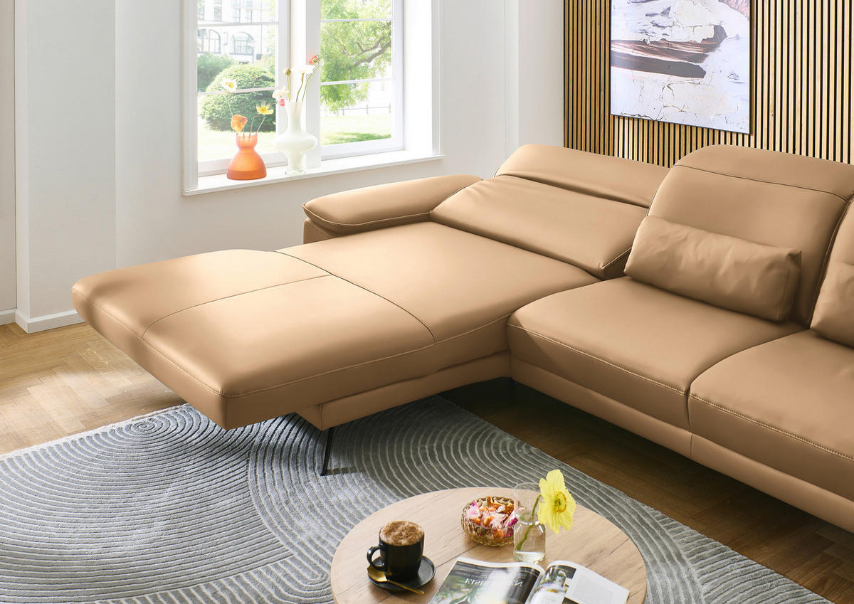 ECKSOFA in Echtleder Honig  - Schwarz/Honig, Design, Leder/Metall (193/332cm) - Dieter Knoll