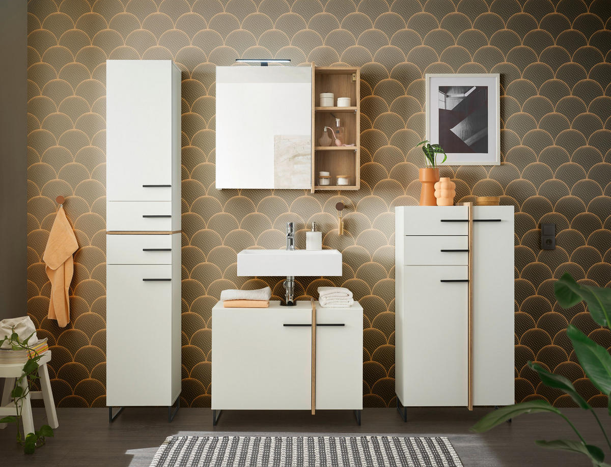 MIDISCHRANK 60/119/35 cm  - Eichefarben/Schwarz, LIFESTYLE, Holzwerkstoff/Kunststoff (60/119/35cm) - home24