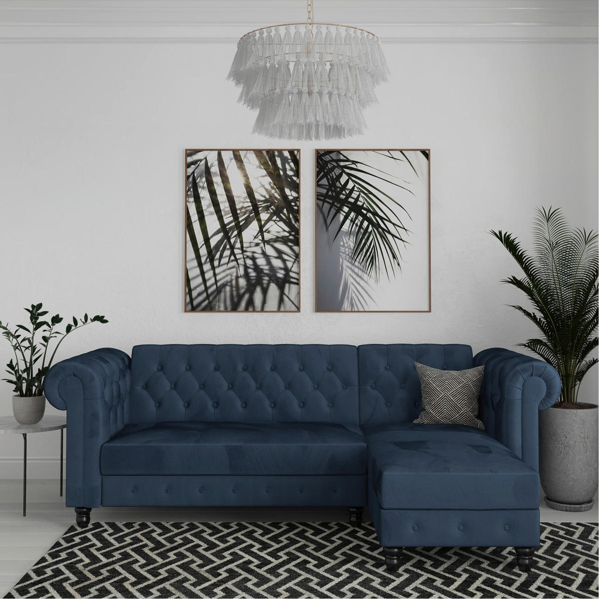 ECKSOFA FIRENZE in Velours Blau  - Blau/Schwarz, Basics, Holz/Textil (241/154cm) - Livetastic