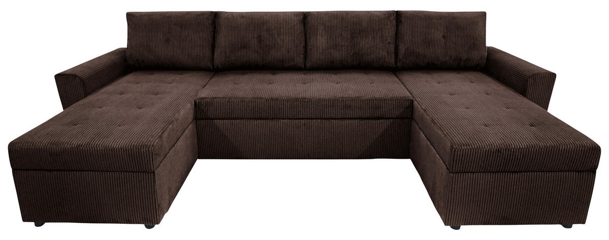 WOHNLANDSCHAFT TERMOLI Braun Cord  - Schwarz/Braun, Design, Kunststoff/Textil (155/296/155cm) - MID.YOU