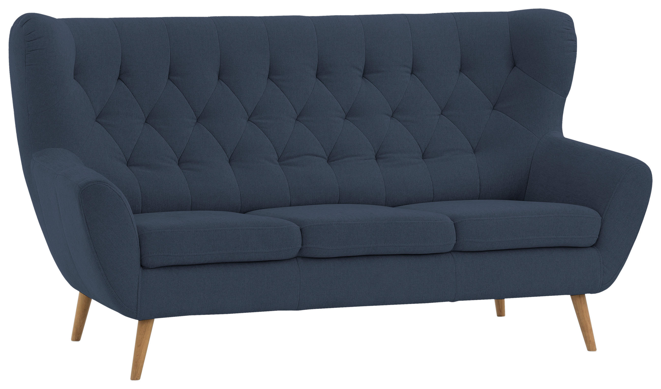 3-SITZER-SOFA Webstoff Dunkelblau  - Eichefarben/Beige, Design, Holz/Holzwerkstoff (188/104/92cm) - Stylife