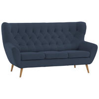 3-SITZER-SOFA Webstoff Dunkelblau  - Eichefarben/Beige, Design, Holz/Holzwerkstoff (188/104/92cm) - Stylife
