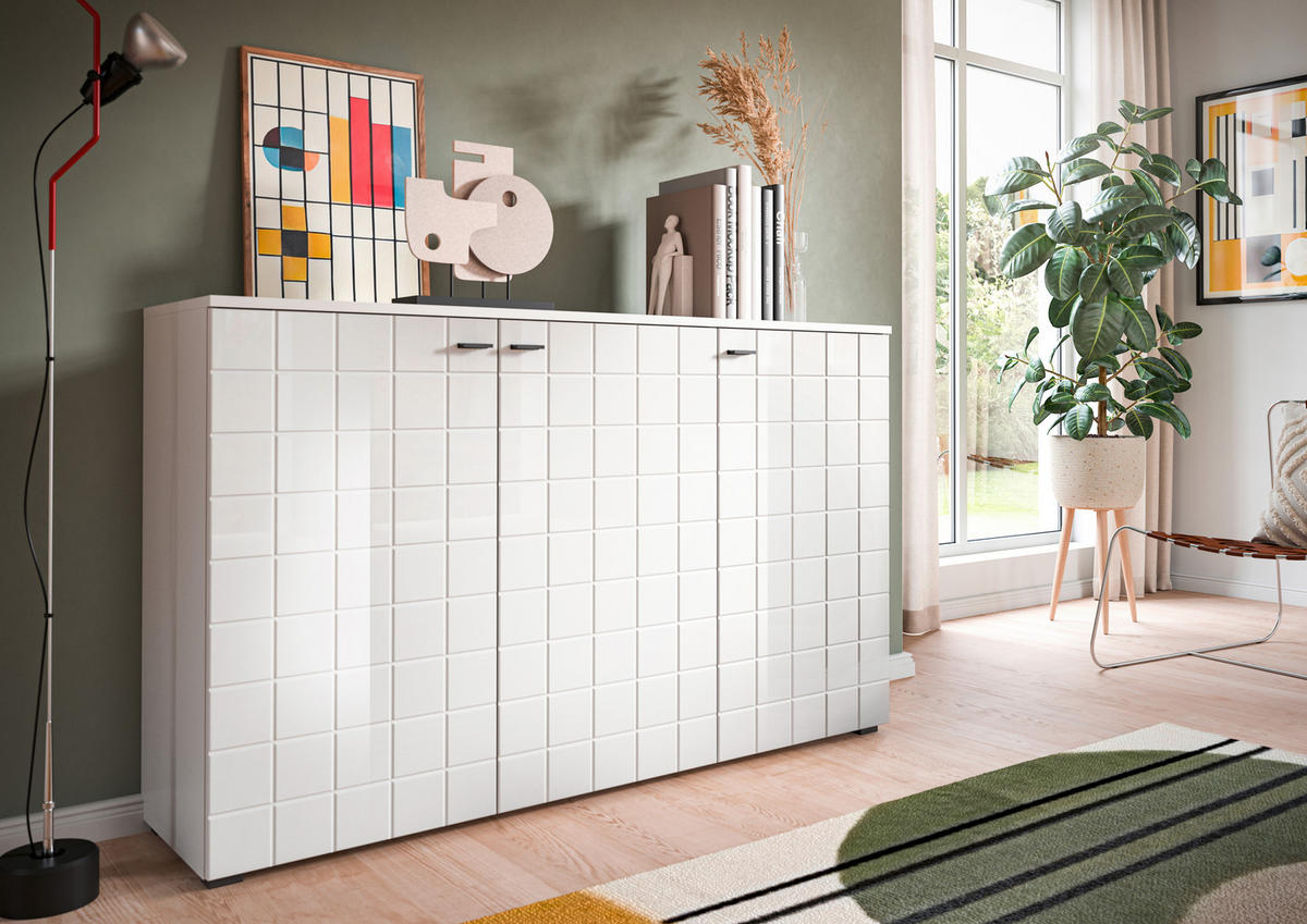 SIDEBOARD 138/87/37 cm  in Weiss Hochglanz  - Weiss Hochglanz/Schwarz, Design, Holzwerkstoff/Kunststoff (138/87/37cm) - MID.YOU