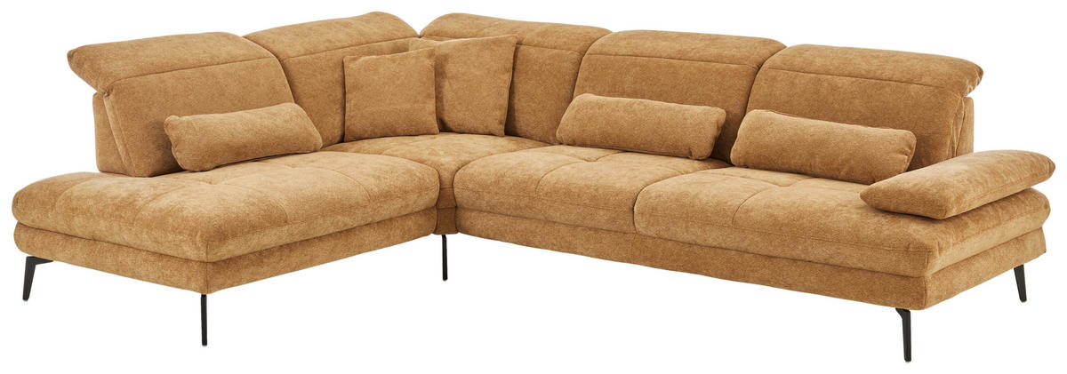 ECKSOFA Beldomo System Dunkelgelb Chenille Rücken echt, Kopfteilverstellung  - Dunkelgelb/Schwarz, Design, Textil/Metall (235/311cm) - Beldomo System