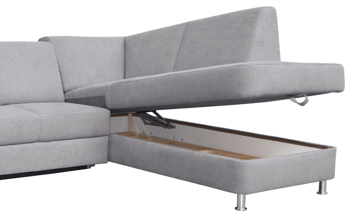 SEDEŽNA GARNITURA, gladka tkanina siva  - barve kroma/siva, Design, tekstil (256/198cm) - Xora