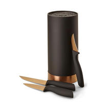 MESSERBLOCK 4-teilig  - Schwarz/Bronzefarben, Basics, Kunststoff (11/22cm) - Echtwerk