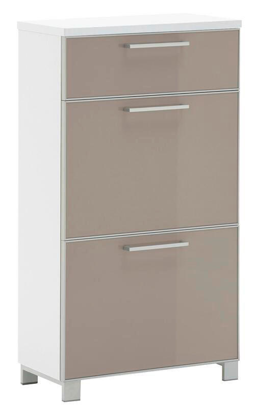 SCHUHKIPPER lackiert Weiß, Taupe  - Taupe/Chromfarben, Design, Glas/Holzwerkstoff (61/108/31cm)