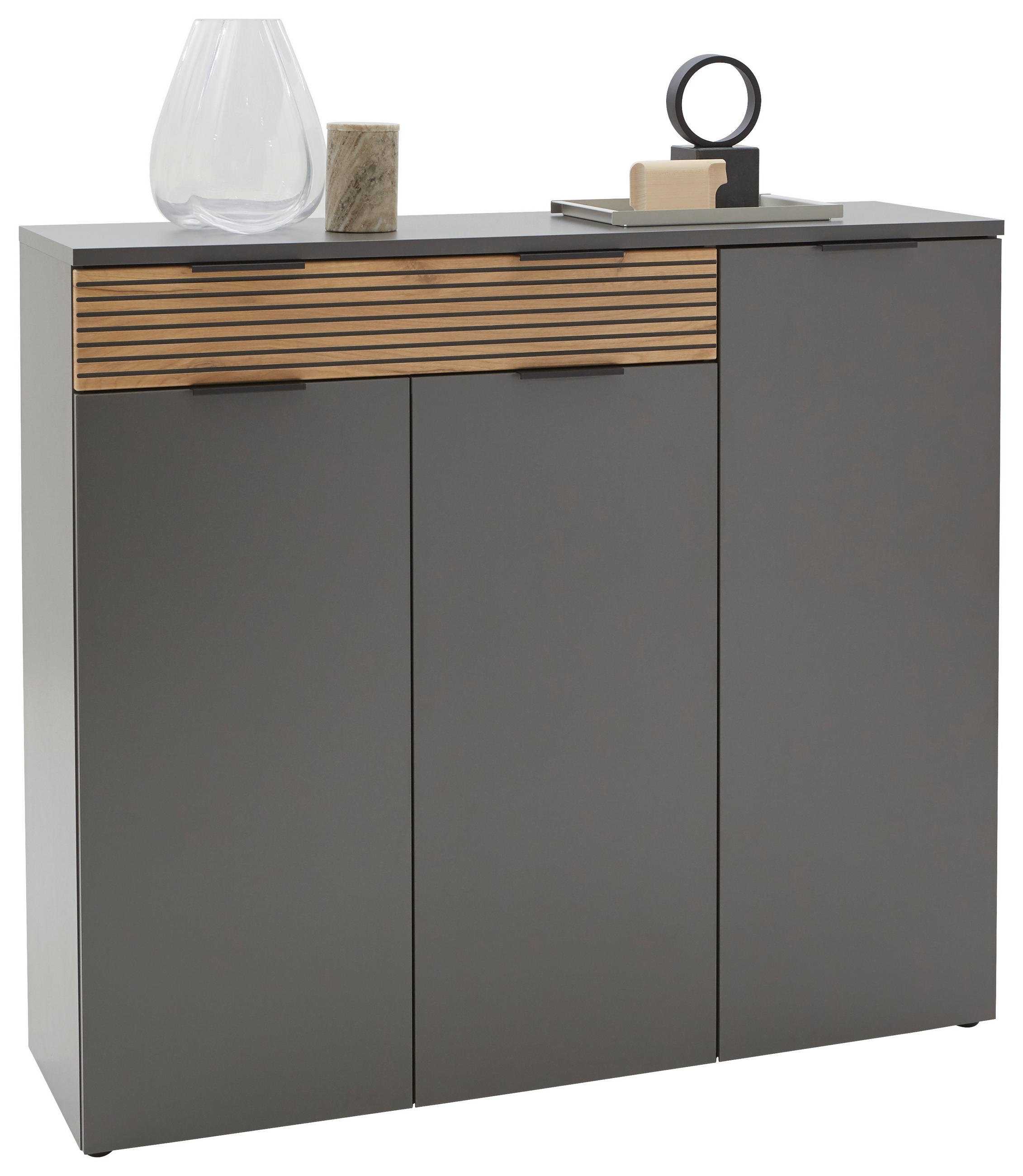 SCHUHSCHRANK Graphitfarben, Eichefarben - Eichefarben/Schwarz, Design, Holzwerkstoff/Kunststoff (135/120/40cm) - Voleo