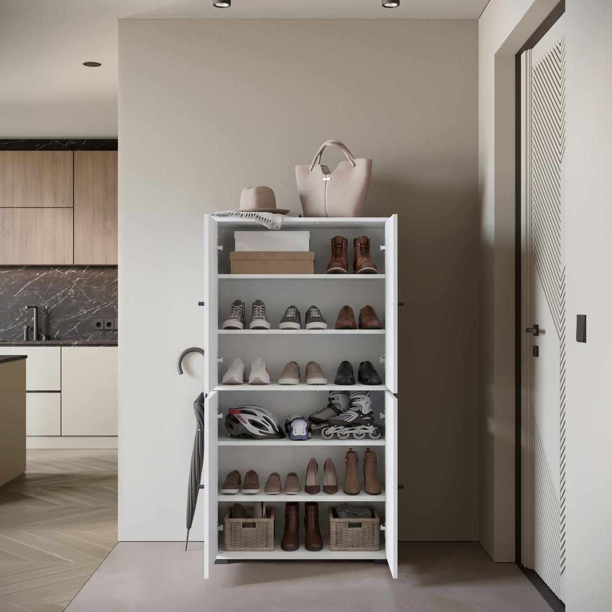 SKOSKÅP  i 70/131/33 cm  - vit/svart, Basics, metall/trämaterial (70/131/33cm) - P & B