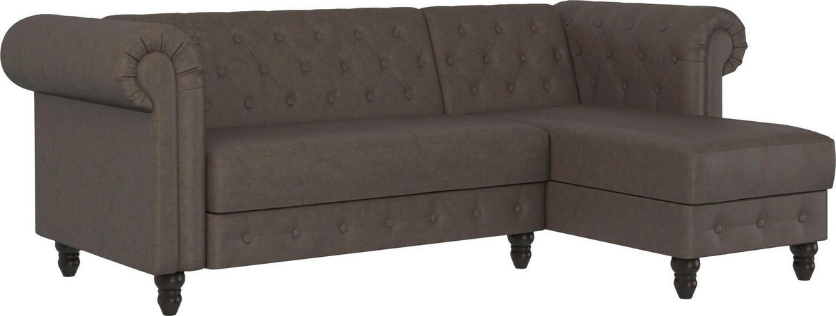 ECKSOFA FIRENZE in Mikrofaser Dunkelbraun  - Dunkelbraun/Schwarz, Basics, Holz/Textil (241/154cm) - Livetastic