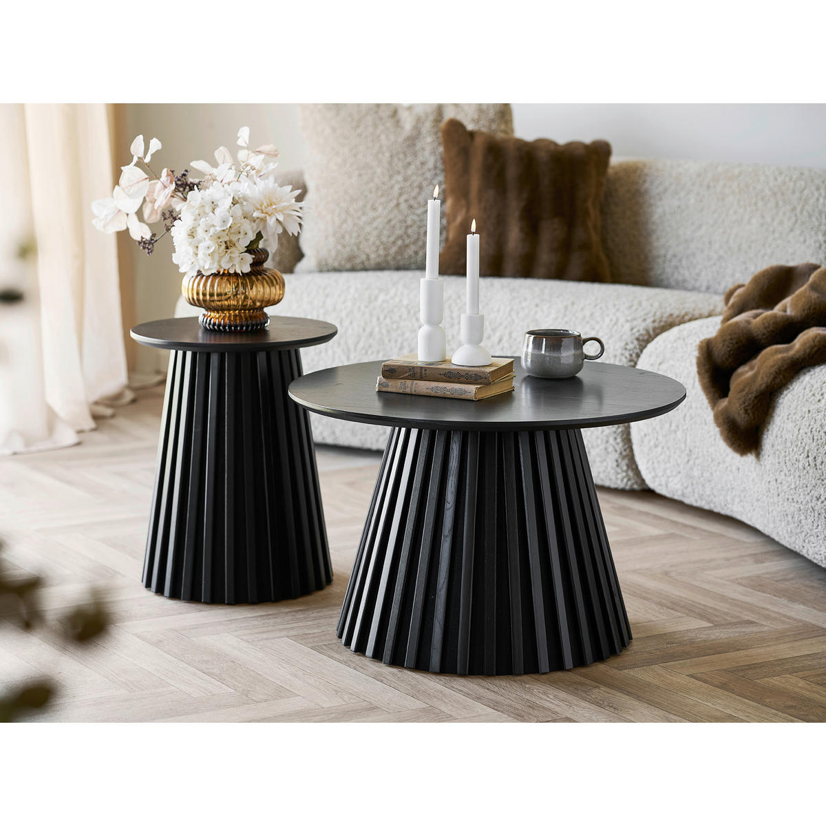 BEISTELLTISCH 40/50/40 cm Osaka Eiche Schwarz rund  - Schwarz, Basics, Holz/Holzwerkstoff (40/50/40cm)