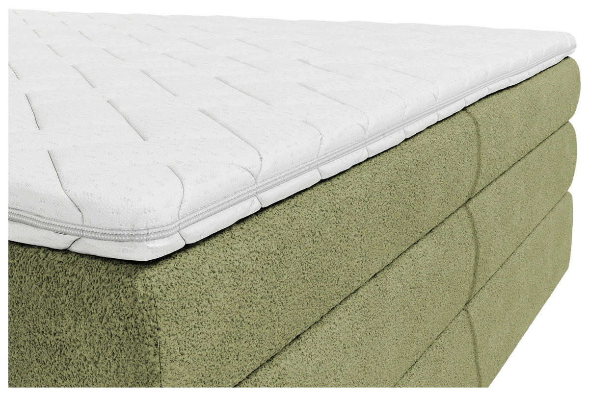 BOXSPRINGBETT 180/200 cm,  in Grün, gepolstertes Kopfteil, Bettkasten, Topper, Matratzen, H3 + H3 = fest  - Schwarz/Grün, Design, Holz/Holzwerkstoff (180/200cm) - Chameo