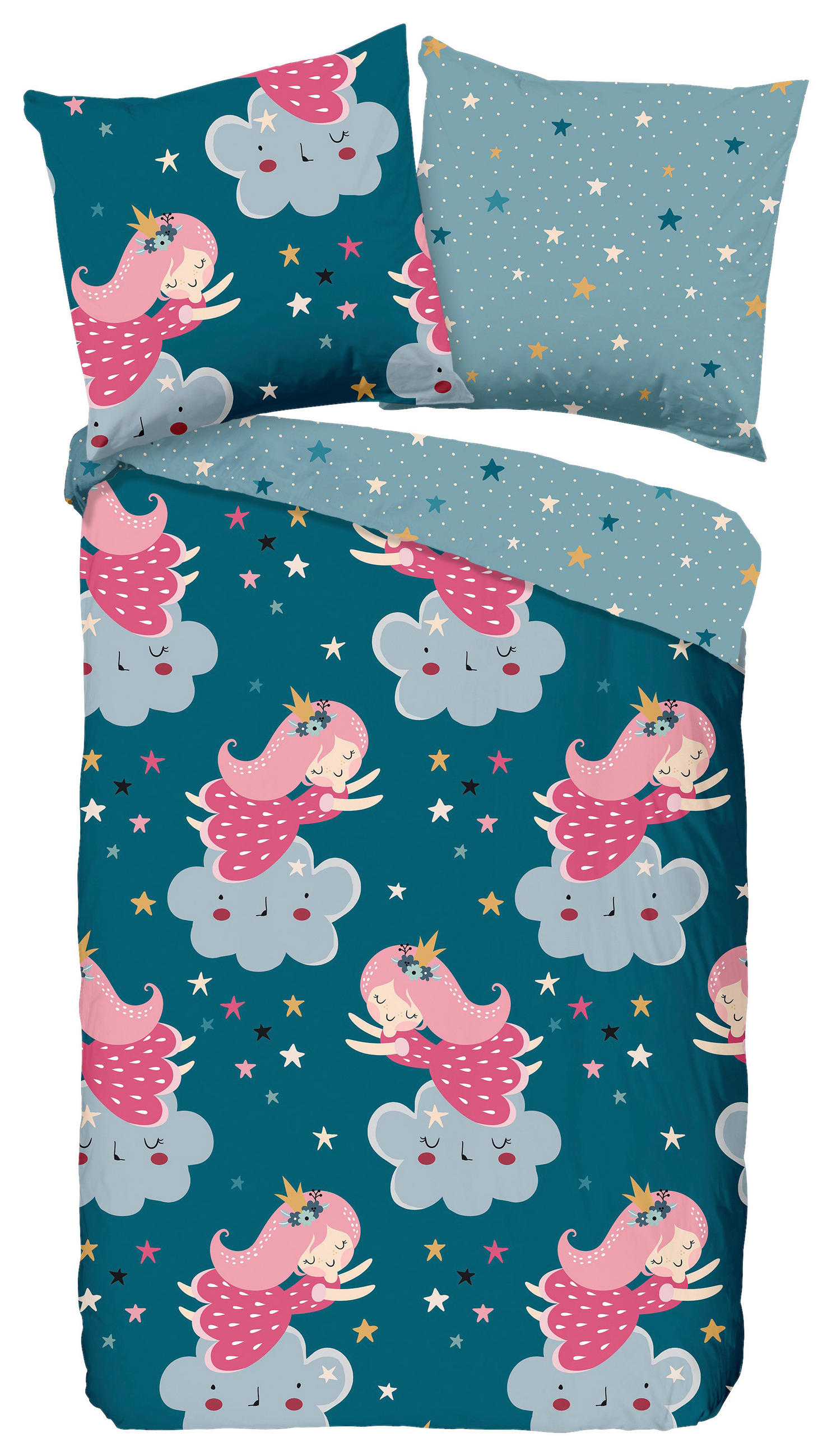 JUGENDBETTWÄSCHE Princesse Renforcé 135/200 cm  - Blau/Petrol, Design, Textil (135/200cm)