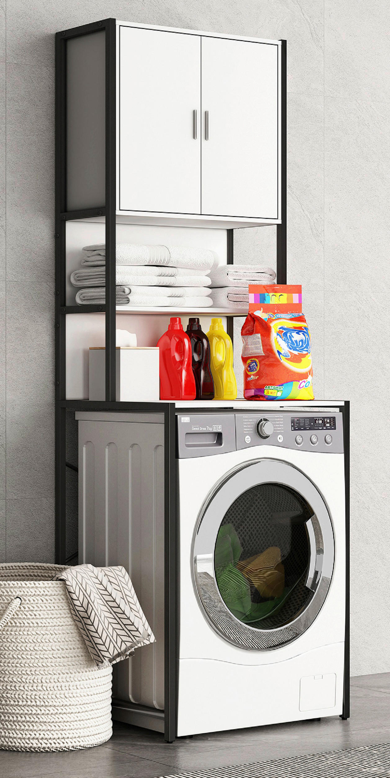 WASCHMASCHINENSCHRANK 64/189/48 cm  in Weiss  - Weiss/Silberfarben, Modern, Holzwerkstoff/Metall (64/189/48cm) - MID.YOU