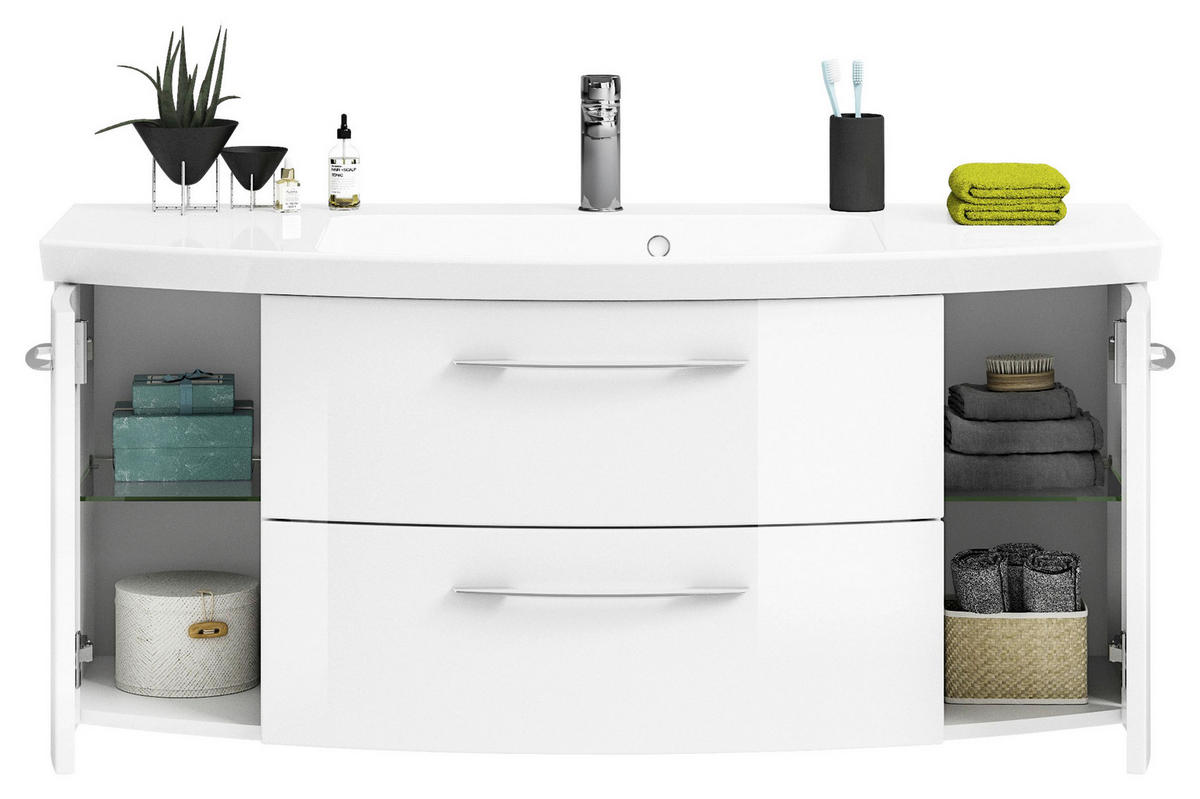 WASCHTISCHKOMBI 121 cm  - Chromfarben/Weiß Hochglanz, KONVENTIONELL, Glas/Holzwerkstoff (121cm) - Pelipal