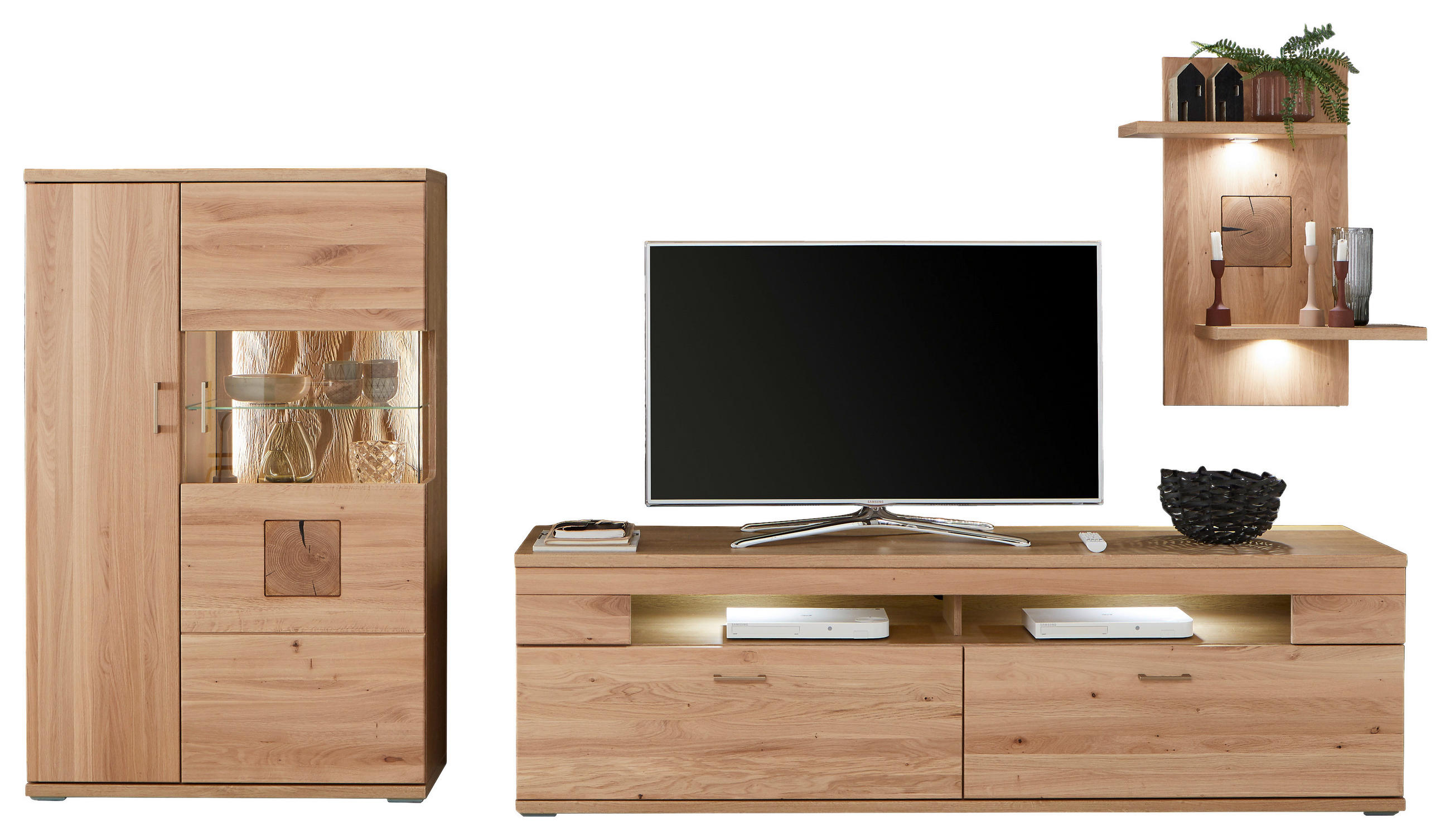 WOHNWAND  in Alteiche  317,1/171/50,2 cm  - Alteiche/Silberfarben, KONVENTIONELL, Glas/Holz (317,1/171/50,2cm) - Livetastic