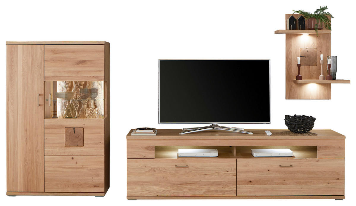 WOHNWAND  in Alteiche  317,1/171/50,2 cm  - Alteiche/Silberfarben, KONVENTIONELL, Glas/Holz (317,1/171/50,2cm) - Livetastic