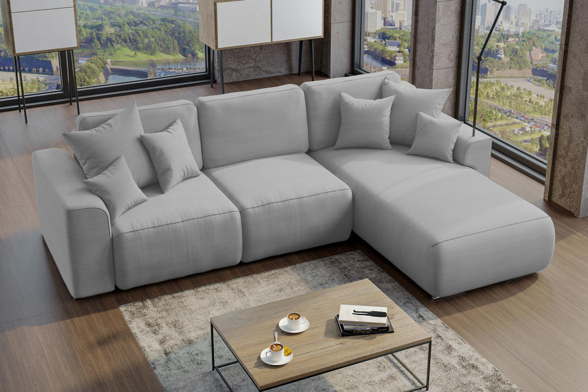 ECKSOFA in Cord Grau  - Chromfarben/Grau, Konventionell, Kunststoff/Textil (293/195cm) - MID.YOU