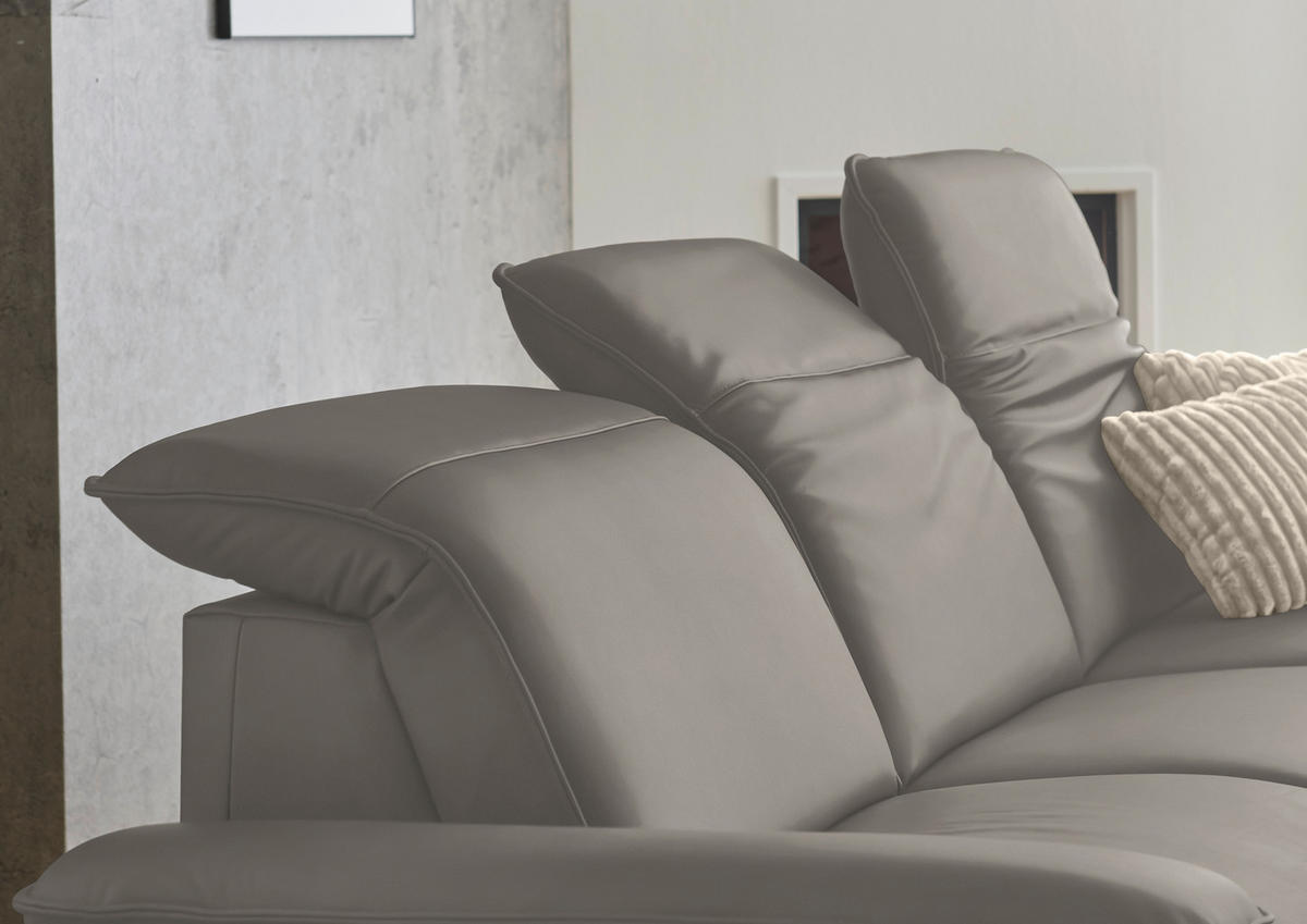 ECKSOFA  Echtleder Grau  - Schwarz/Grau, Design, Leder/Metall (307/169cm) - Beldomo Premium