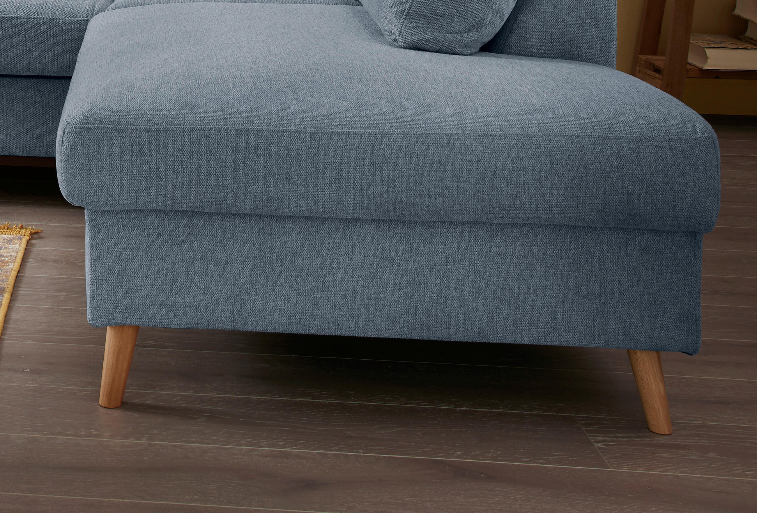 Thumbnail - P & B Ecksofa, Blau, Textil, Buche, massiv, Struktur, 4-Sitzer, Füllung: Schaumstoff, Ottomane rechts, L-Form, 230x200 c...