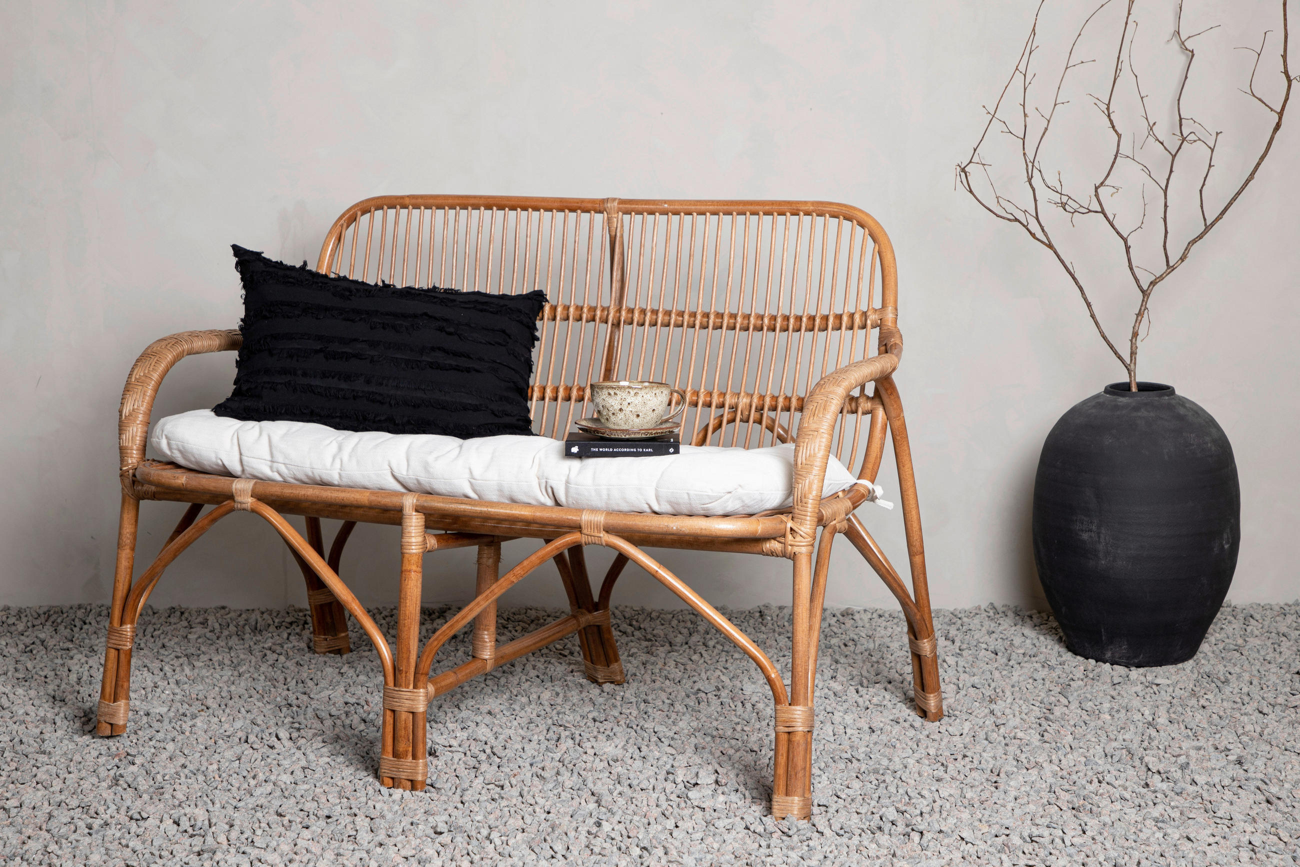 LOUNGESOFA 130/93/82 cm Rattan  - Weiß/Naturfarben, KONVENTIONELL, Holz (130/93/82cm) - Gardenson